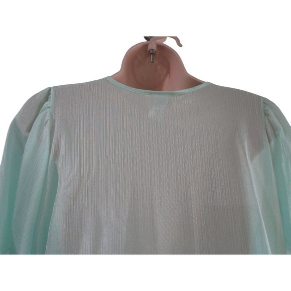 Sears Carriage Court Mint Green Short Night Gown Lace Trim Damask Stripe One Sz - Picture 12 of 16